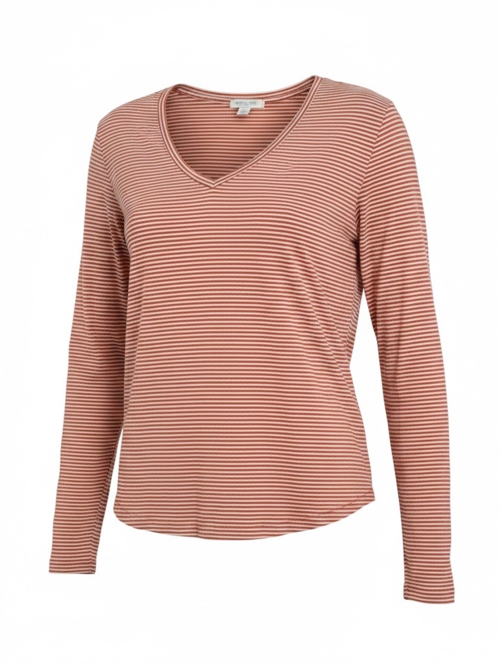Old Navy Rust and White Striped V-Neck Long Sleeve Top